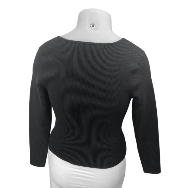 Abercrombie & Fitch Black Rib Knit Long Sleeve Square Neck Crop Sweater Top XL - Image 2