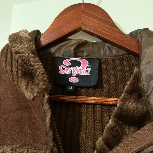Y2K Cozy Brown Teddy Jacket with Hood Size M - Image 3