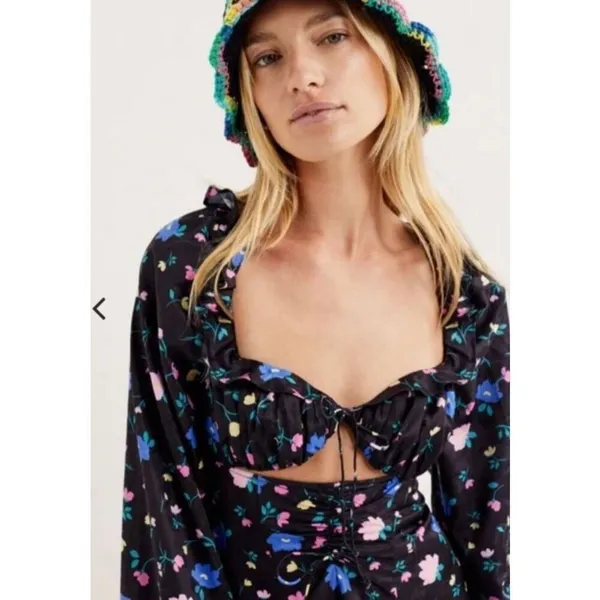 New For Love and Lemons Lexy Black Floral Long Sleeve Dress Size XS - Image 3