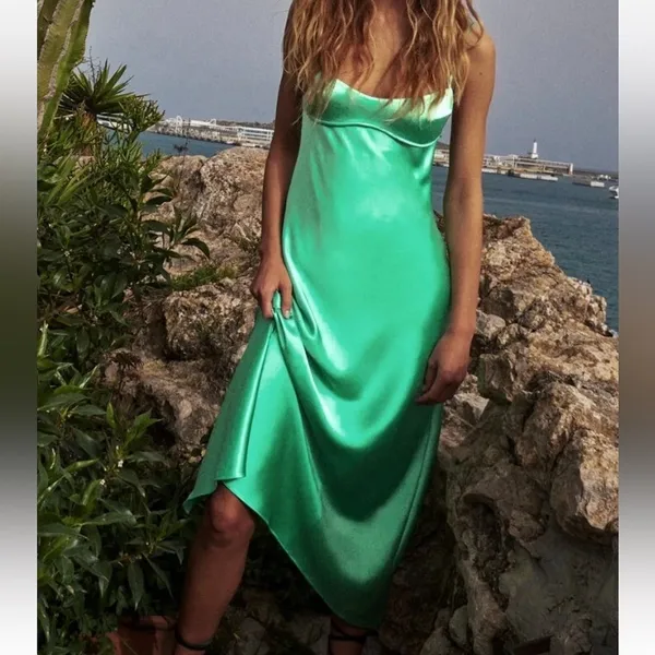 Zara Mint Green Satin Midi Slip Dress - Image 3