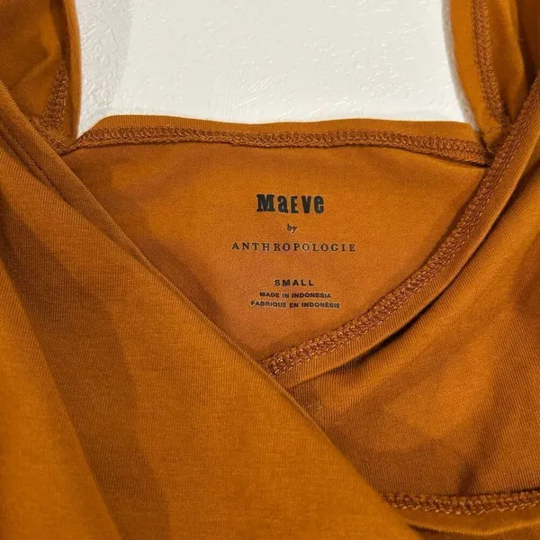 Maeve by Anthropologie Rust Ruched Square Neck Top Size Small - Image 5