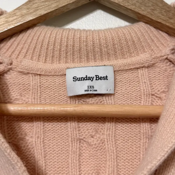 Aritzia Sunday Best Merino Wool Cotton Lottie Cable Knit Cropped Polo Sweater XS - Image 3