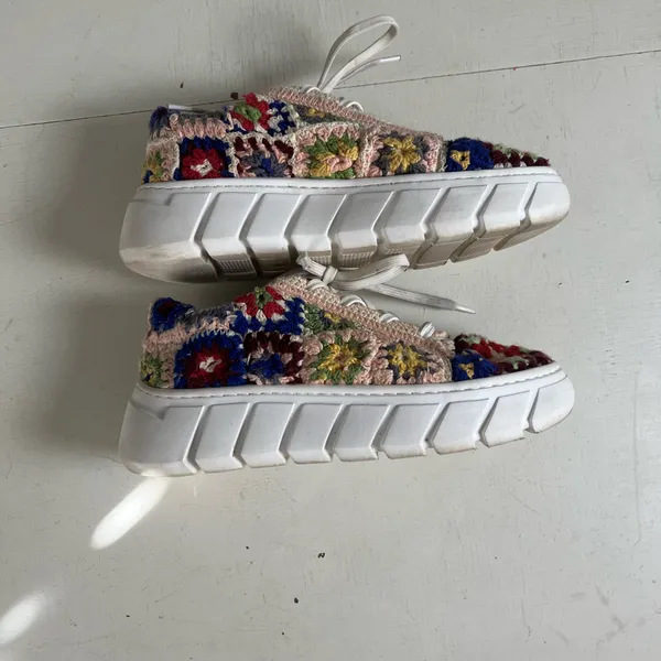 FREE PEOPLE- Catch Me If You Can Crochet Sneakers Multi Color Size 7 - Image 3