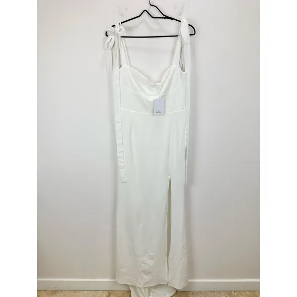 Lulus Splendid Love White Bustier Tie-Strap Mermaid Maxi Dress Wedding Large NWT - Image 5