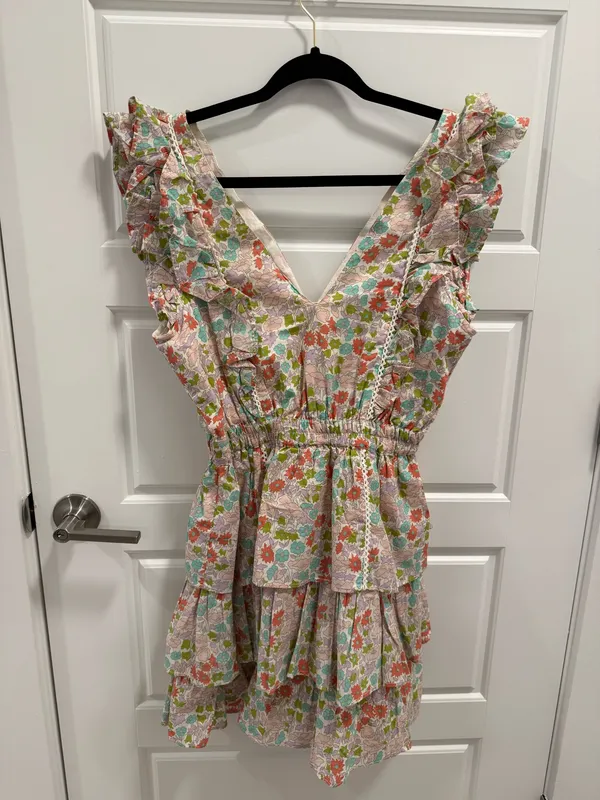 Anthropologie Love the Label Ines Ivory Tiered Ruffled Mini Dress - Image 5