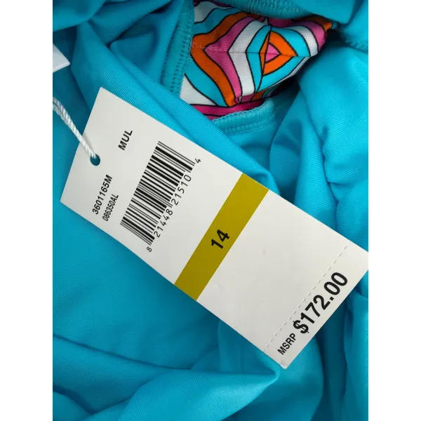 Trina Turk Swimsuit Women 14 Blue Meilani Border Halter Plunge NWT Colorful - Image 5