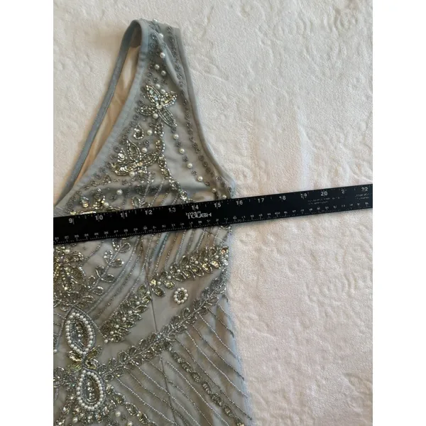Adrianna Papell Embellished Beaded Evening Blue Dress Gown Prom Sz 4 - Image 15