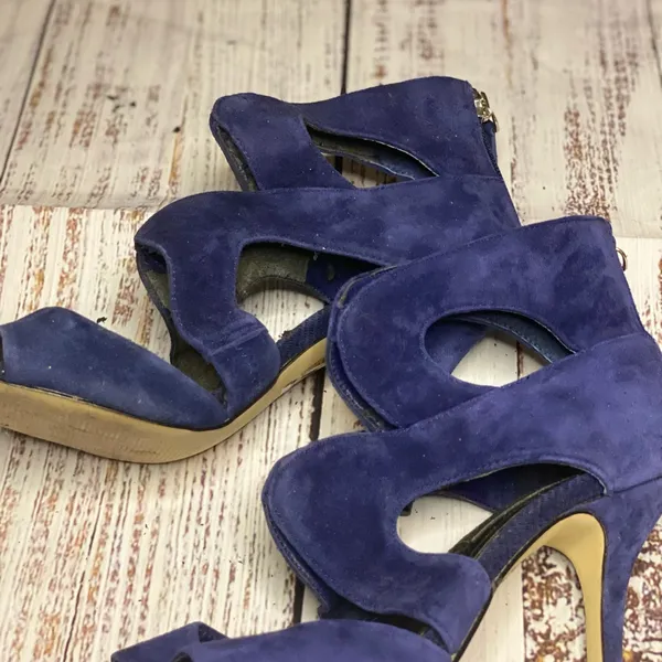 White House Black Market Blue Suede Katia Heels size 6M - Image 9