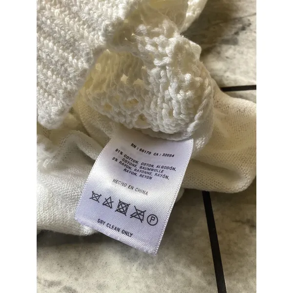 Knitted by Anthropologie White Open Knit Ruffle Hem Cardigan Sweater Tie Back M - Image 6