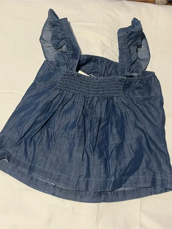 Harper Heritage Francesca’s Blue Embroidered Ruffle Denim Top - Size L - NWT - Image 3
