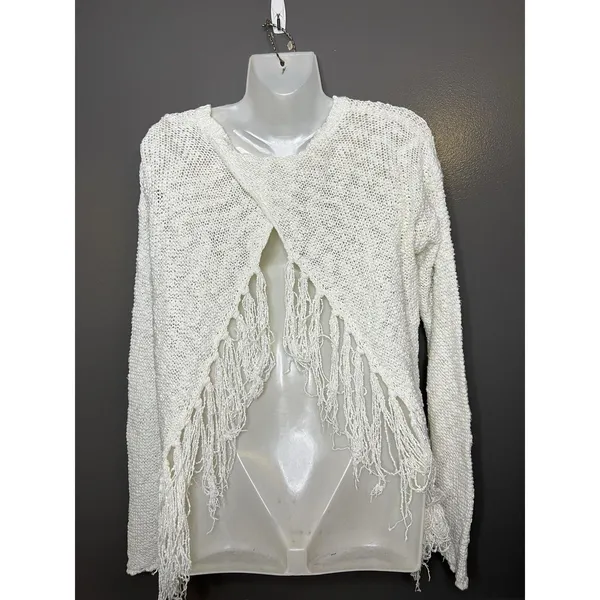 American Eagle Outfitters Sweater Womens Large White Fringe Open Back Pullover - Image 5