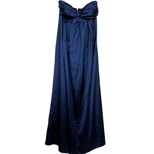 NWT Lulus Memorable Entrance Strapless Satin Pleated Maxi Dress L Dark Blue - Image 2