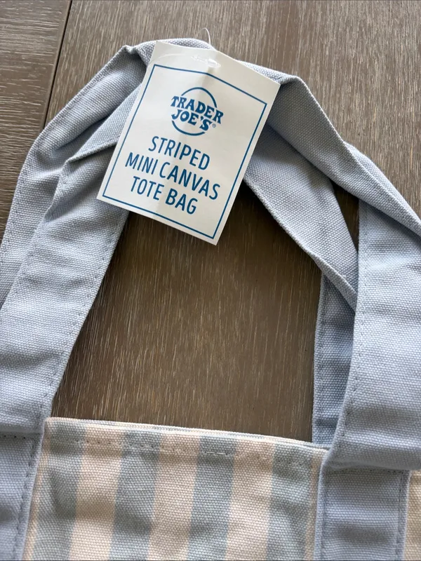 Trader Joe's Striped Canvas Tote in Light Blue and Cream - Image 3