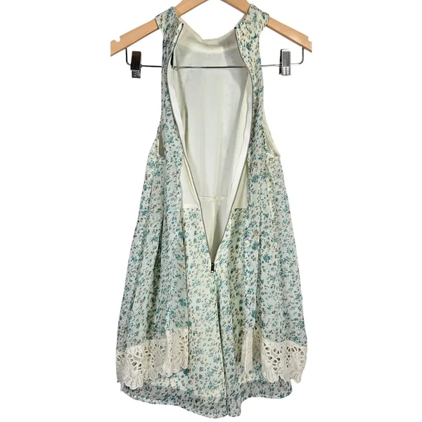 Judith March Floral Lace Trim Halter Romper Shorts Blue White M‎ - Image 3