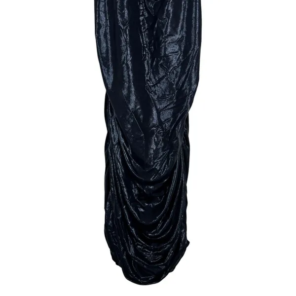 Oh Polly Ruched Metallic Halter Cowl Neck Mini Dress Black Glam Night Out Size 4 - Image 3