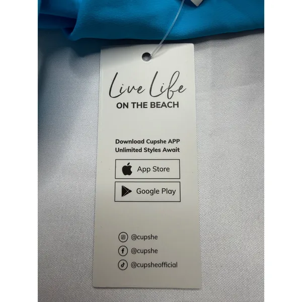 Cupshe Bright Blue Ruffle Sleeve Tankini Set High Waisted Ruched Swimsuit L - Image 13