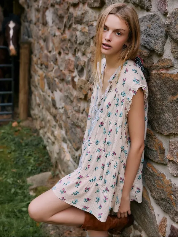 NWT Free People Sundown Ivory‎ Combo Ditsy Floral Cottagecore Boho Tunic Dress - Image 3