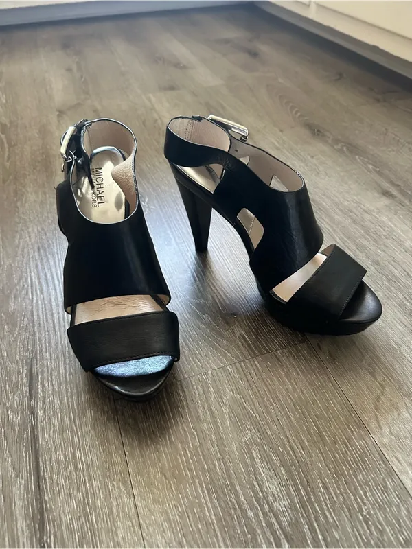MICHAEL Michael Kors Black Leather Cutout Slingback Heels - Image 2