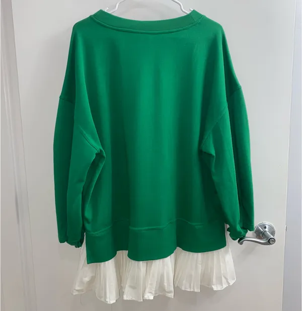 Anthropologie Maeve Ruffle Hem V-Neck Pullover Kelly Green Size L Preppy - Image 2