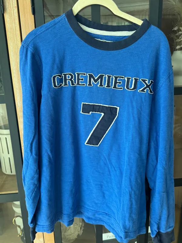 Vintage y2k cremieux long sleeve tee sweatshirt layered too 7 varsity navy patch - Image 5