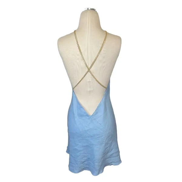 Amanda Uprichard REVOLVE Claudia X Back Chain Dress in Sky Blue Large New - Image 6