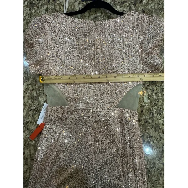Mac Duggal Sequined Puff Shoulder Illusion Cutout Jumpsuit Blush 11273 Size 4 - Image 8