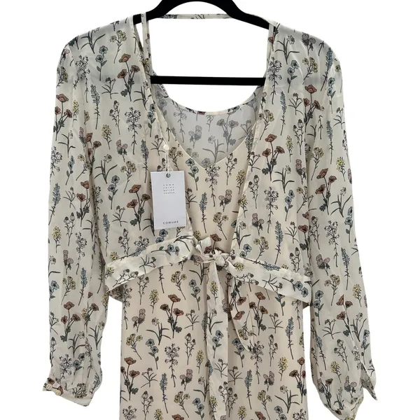 Comune Shafer Garden Print Dress Ivory Floral Long Sleeve Removable Top‎ NWT S - Image 2