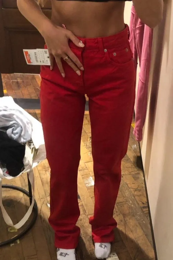 Zara Vibrant Red Straight-Leg Pants - Image 4