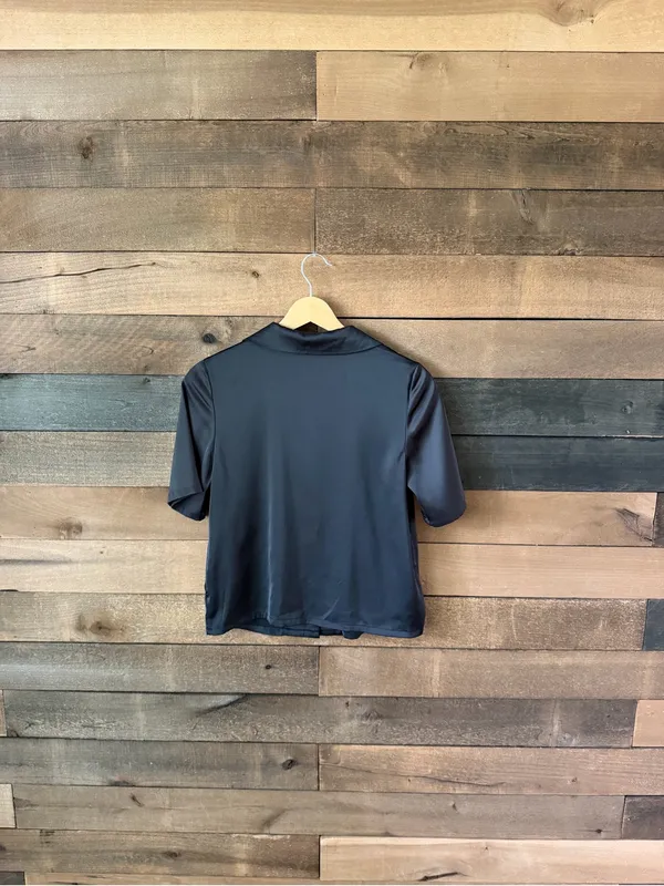 H&M Divided Black Satin Button Up Blouse Short Sleeve XXS - Image 5