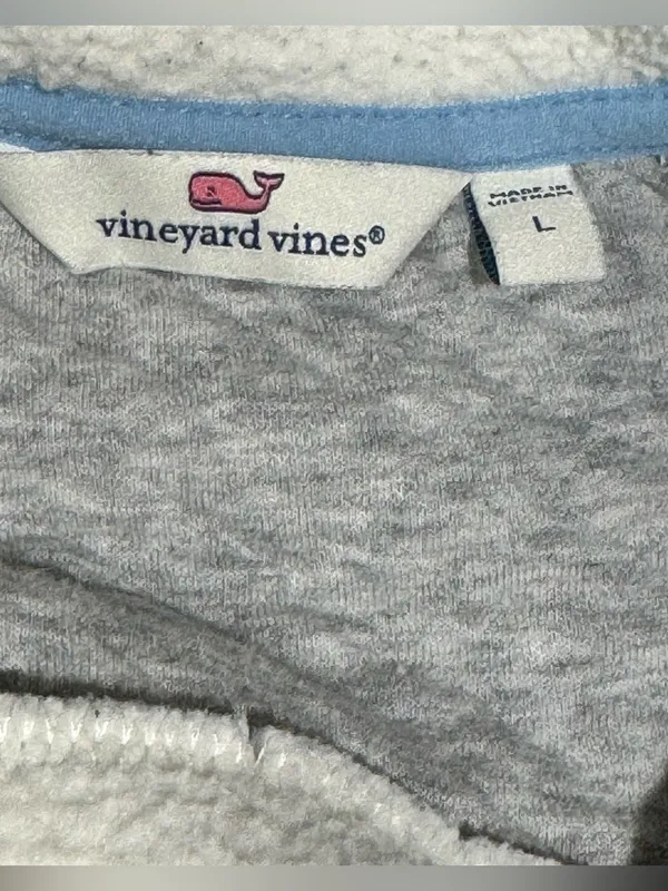 Vineyard Vines Mixed Media Sherpa Shep Shirt Pullover Cream Gray Quilted Large L - Image 7