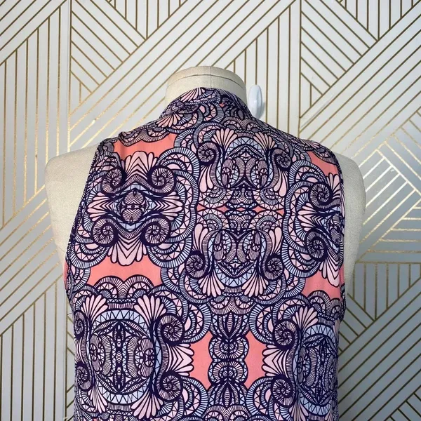 Amanda Uprichard Mini Dress Drop Hem Tie Neck Geometric Print Pink Purple Small‎ - Image 7