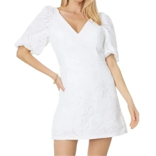 Lilly Pulitzer Women’s Size 14 White Celestina V-Neck Eyelet Mini Dress Romper - Image 3