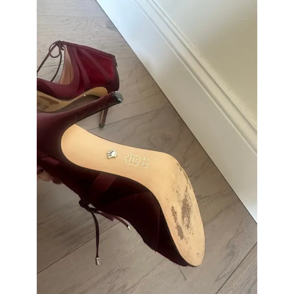 Nina Cherie Burgundy Velvet Peep Toe Heels Size 8 - Image 9