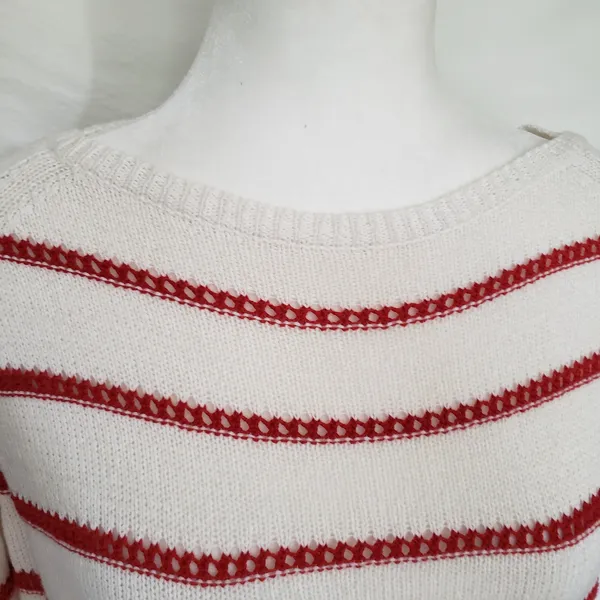 W by Worth Breton Stripe Womens Sweater Sz S Fisherman Nautical Fringe Preppy - Image 4