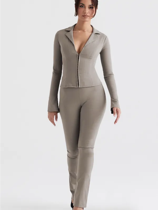 House of CB Laurel High Waisted Trousers Flared Pants Smoke Gray Grey Medium - Image 3
