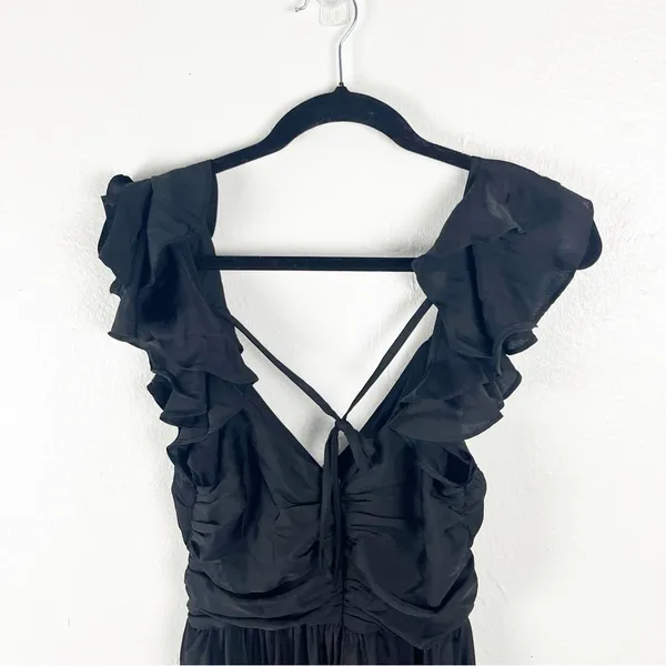 LULUS Black Regal Ruffles Back Ties Hidden Zipper V-Neck Flutter Sleeve Dress - Image 11