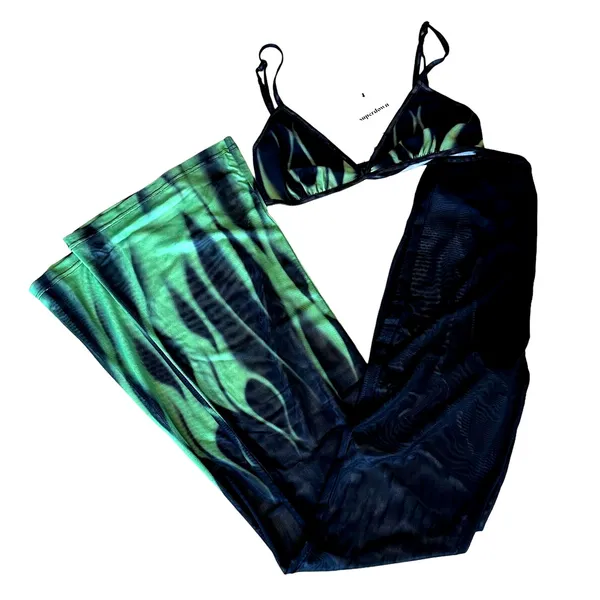 Superdown Black Sheer Flare Pant Set MEDIUM Crop Top Wicked Cochella $88 NEW - Image 8