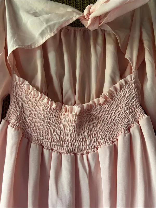 Zaful Light Pink Off-Shoulder Long Sleeve Ruffle Dress - Image 8