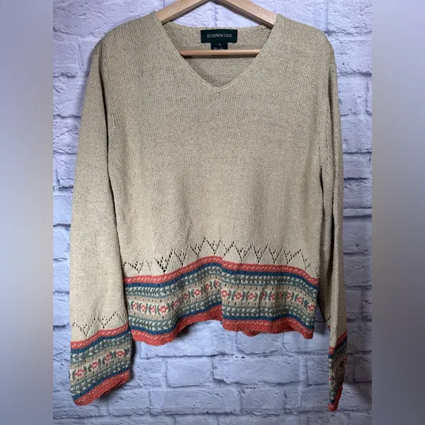 Bushwacker silk linen blend Vintage Women’s Crocheted Bohemian Sweater large‎ - Image 3