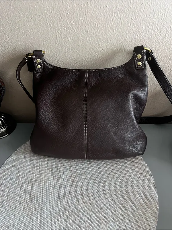 Coach Dark Brown Pebbled Leather Bag with Gold Hardware - Image 2