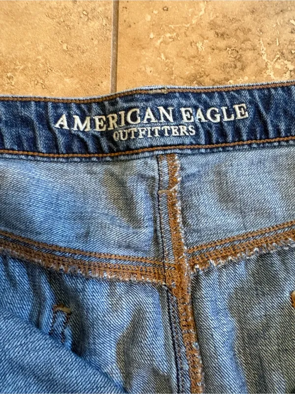 American Eagle Outfitters Blue Denim Distressed Floral Mini Skirt - Image 2