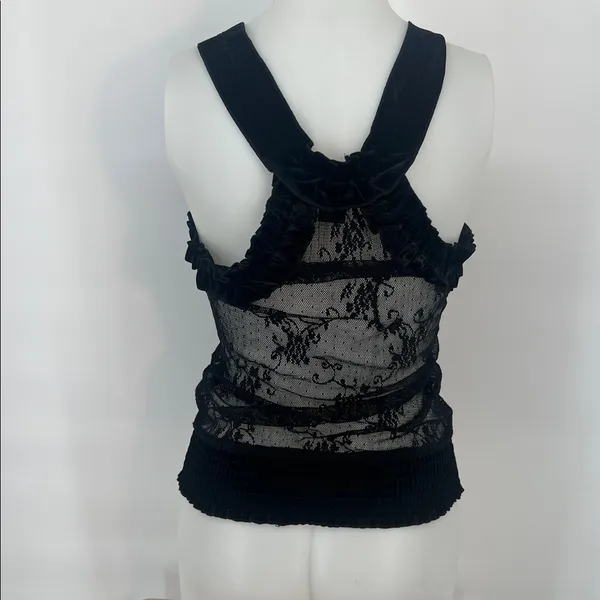 Urban Behavior Black Sheer lace Mesh Velvet Trim Y2K romantic Goth Clubwear M - Image 7