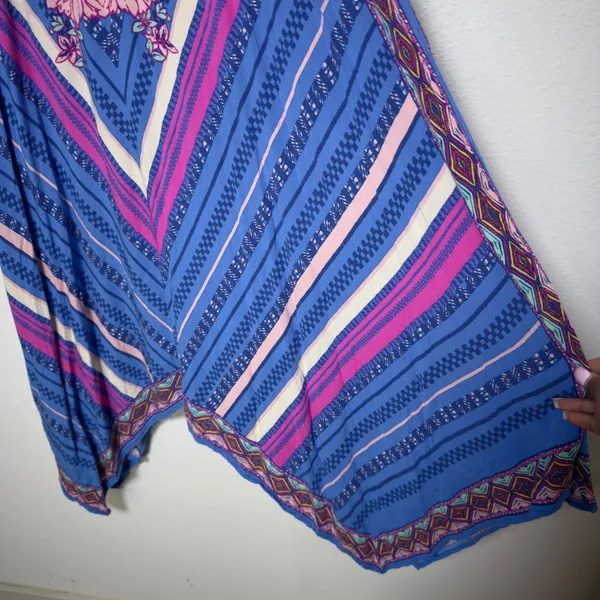 Flying Tomato Women Dress Medium Blue Pink Floral Geometric Handkerchief Hippie - Image 4