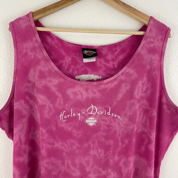 Harley Davidson Vintage Y2K Pink Tie Dye Rocklin, CA Graphic Muscle Tee Tank Top - Image 2