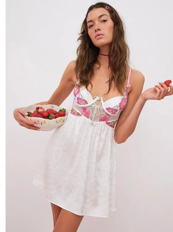FOR LOVE & LEMONS Festival Floral Slip Dress in White Multi Size XX-Small NWT - Image 3