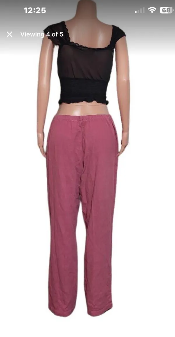 women textured high waist elastic waist pull-on pink pant L - Image 2