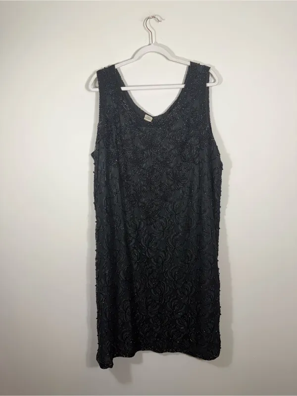 Scala Vintage Black Floral Beaded Sleeveless Midi Dress with Jacket 3X - Image 6