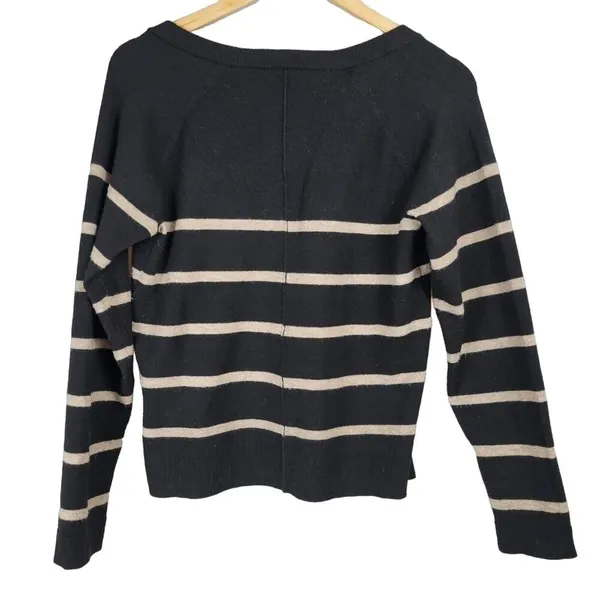 Bobeau Womens‎ Sweater Black Beige Stripe V Neck Long Sleeve Size S - Image 2