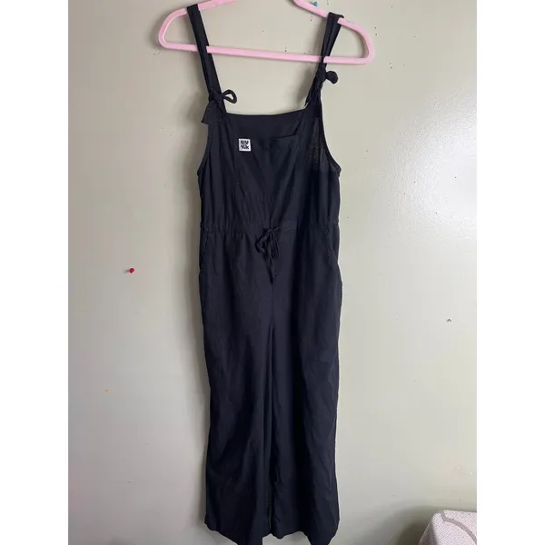 Lucy & Yak Black Linen Blend Jumpsuit Size 2 Wide Leg Cropped Drawstring Waist - Image 2
