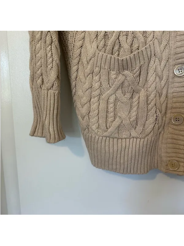 J. Crew Cableknit Chunky Fishermans Button Front Cardigan Sweater Womens Medium - Image 3